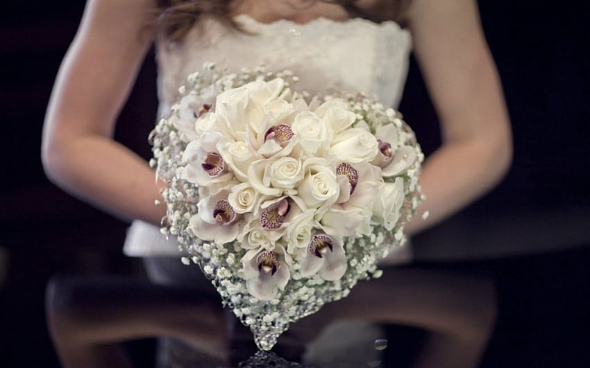 Bouquet de mariée, bouquet, fleurs, mariage, pétales Fond d'écran HD