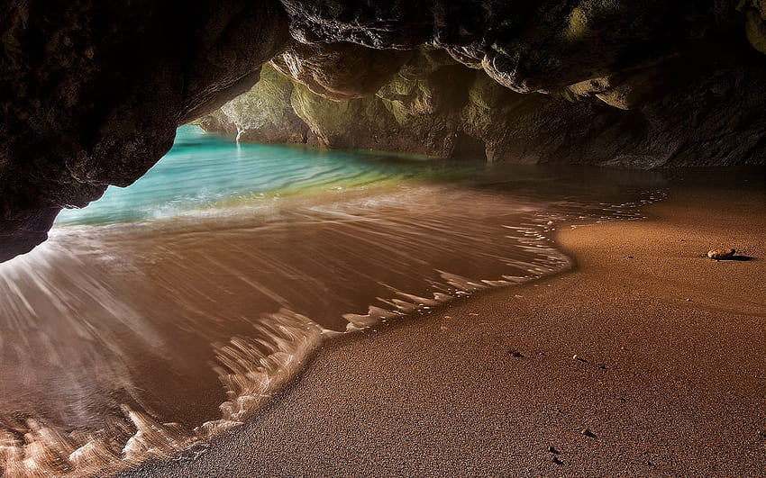 Пещера, море, лято, пясък, вода, плаж HD тапет