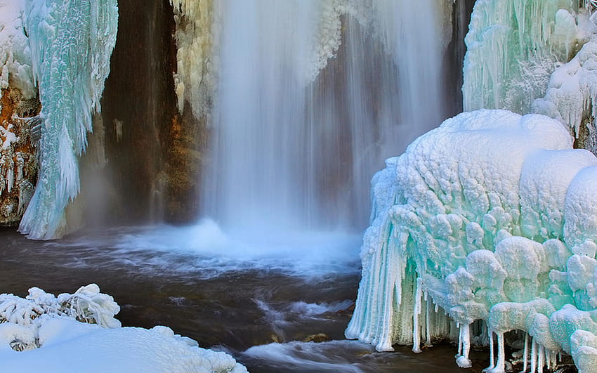 Ice Falls, Spearfish Canyon, Южна Дакота, лед, ледени висулки, река, зима, скреж, САЩ HD тапет