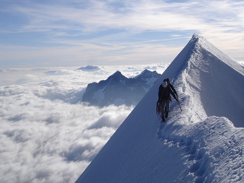 Nature, Clouds, Snow, Climbers, Vertex, Top, Peak, Traces, Vertical, Conquest HD wallpaper