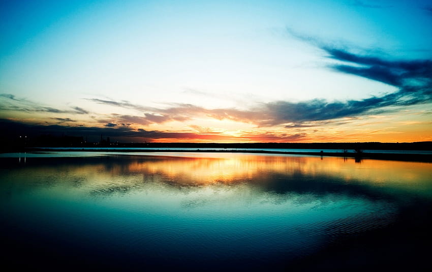 Magical Sunset, blue, sea, magic, red sky, beautiful, nature, sky, water, calm, evening, sunset HD wallpaper