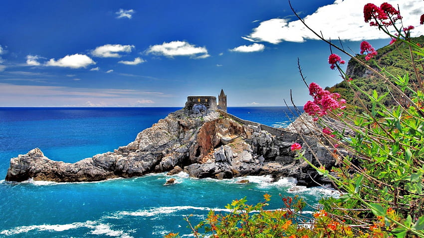 nature, Landscape, Clouds, Trees, Cinque Terre, Italy, Rock, Coast, Italy Summer HD wallpaper