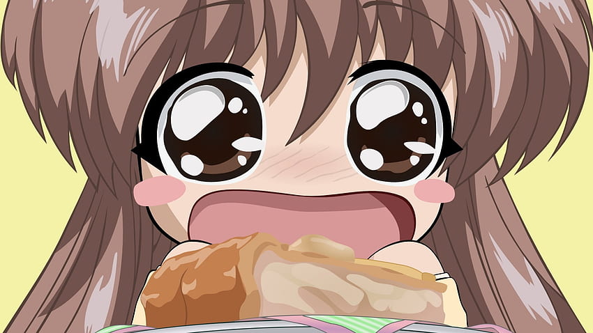 Preview kawaii pie, girl, big eyes, sandwich, appetite, background HD wallpaper