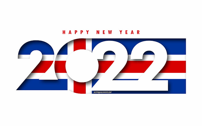 Happy New Year 2022 Iceland, white background, Iceland 2022, Iceland 2022 New Year, 2022 concepts, Iceland, Flag of Iceland HD wallpaper