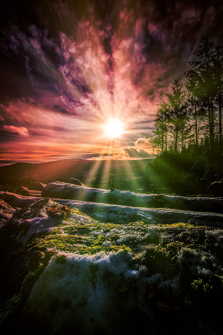Matahari terbit, sinar matahari, wicklow, pegunungan, irlandia wallpaper ponsel HD