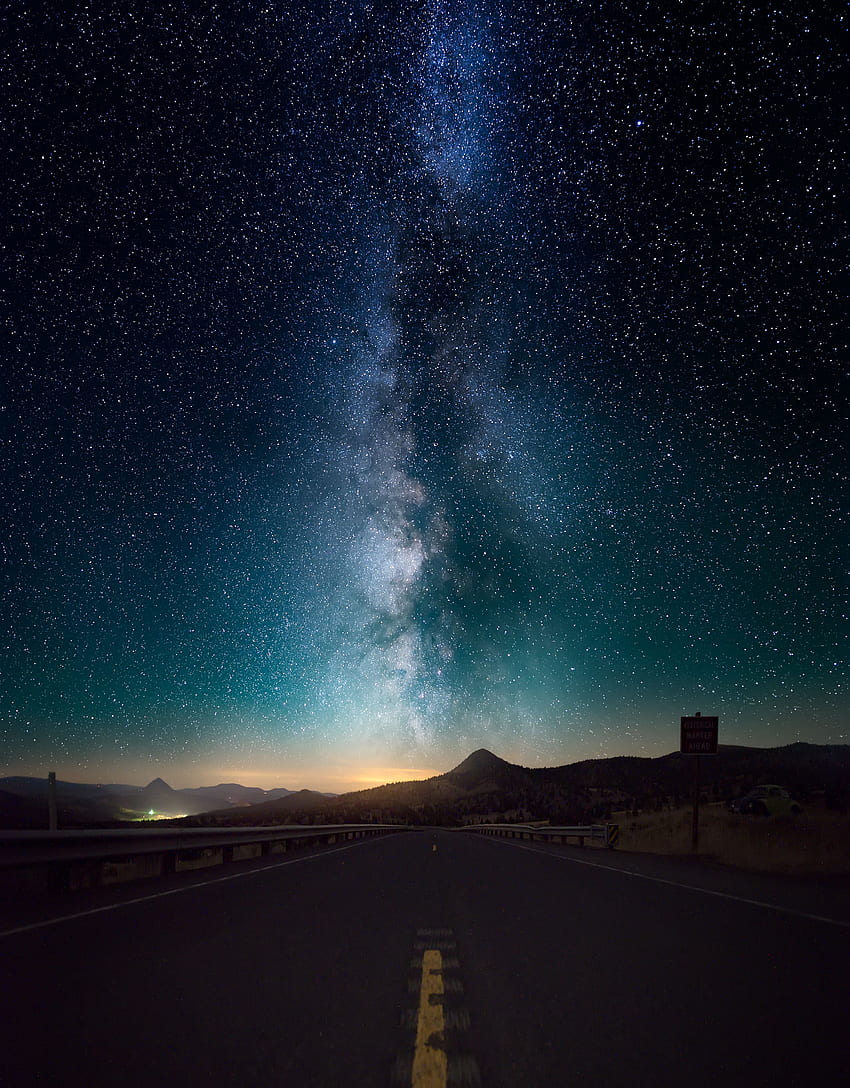 Naturaleza, Noche, Horizonte, Carretera, Cielo estrellado fondo de pantalla del teléfono