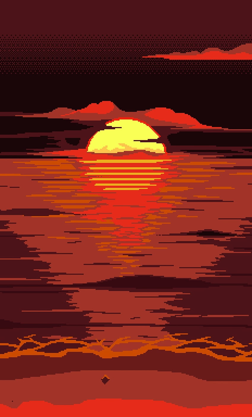 Червено, тъмно, пиксел, залез, море, облаци - Резолюция: - Wallpx, червено пикселно изкуство HD тапет за телефон