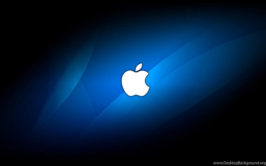 파란색 배경 배경의 Apple 회사 로고, Apple 브랜드 HD 월페이퍼