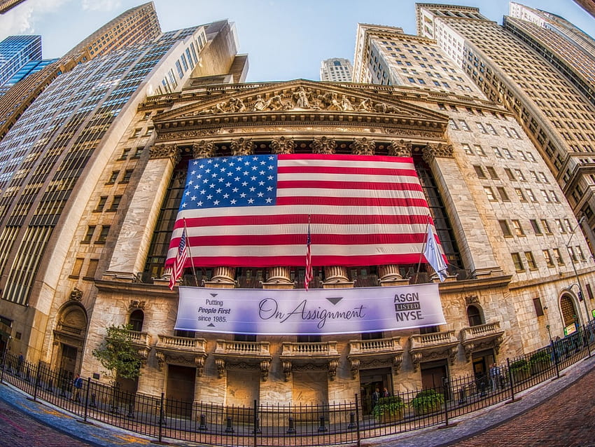 флаг на фондовата борса в Ню Йорк в рибешко око r, град, r, флаг, фондова борса, рибешко око HD тапет
