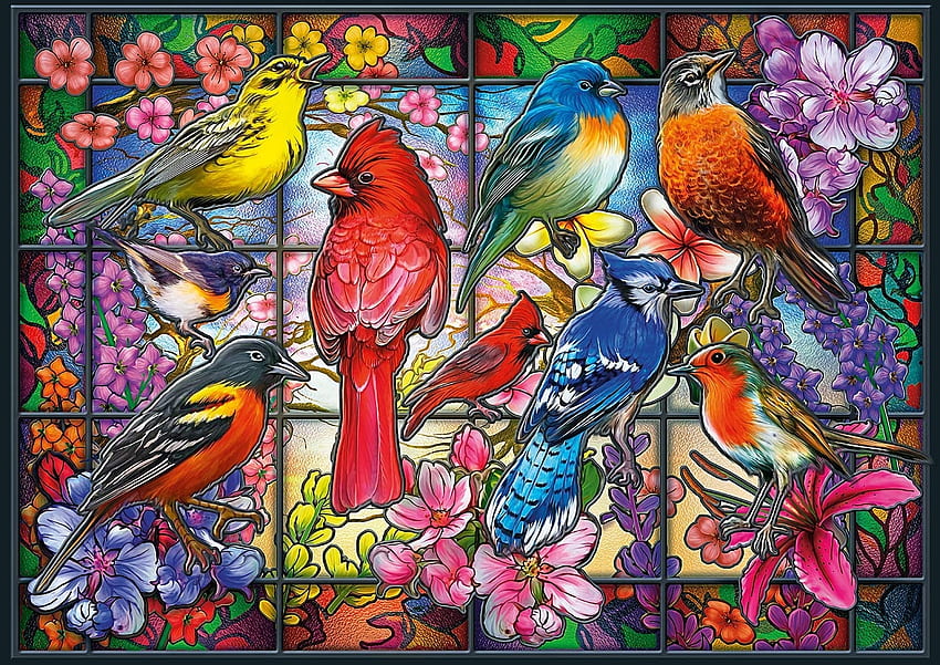 Stain Glass, BIRDS, GLASS, STAINED, COLORFUL HD wallpaper