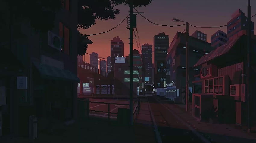 Sunset City Live, Pixel-Sonnenuntergang HD-Hintergrundbild