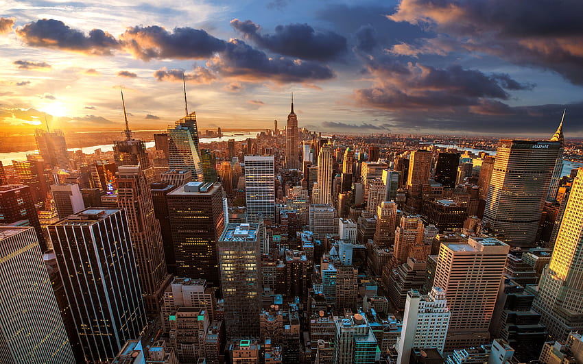 풍경, 도시 풍경, 건물, 일몰, 미국, 뉴욕시 / 및 모바일 배경 HD 월페이퍼