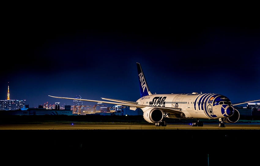 night, airport, the plane, Airbus for HD wallpaper