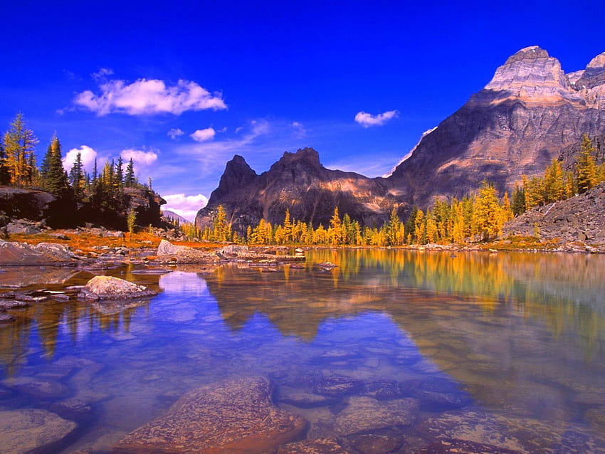 Meraviglioso autunno, cristallo, Canada, alberi, bellissimo, montagne, acqua, British Columbia Sfondo HD