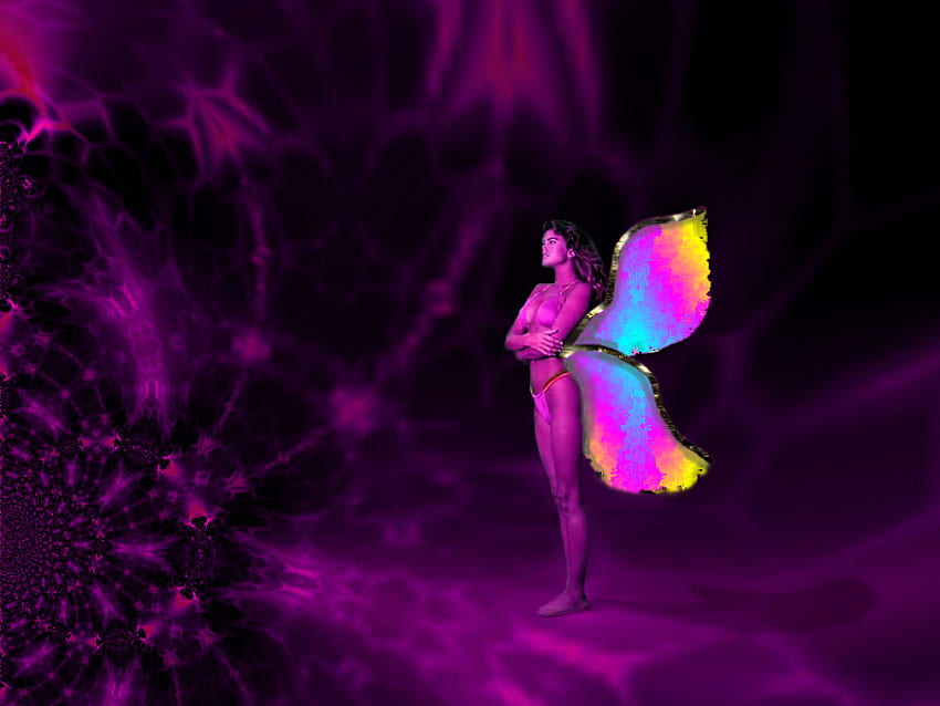 butterfly fairy girl, fairy, purple, wings, colorful, butterfly, fantasy, pretty HD wallpaper