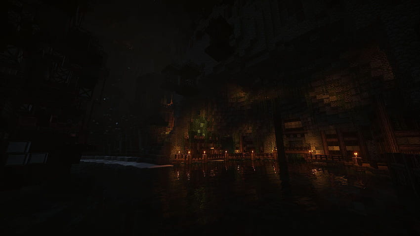 Cena noturna da cidade do rio Minecraft. Noite, Minecraft Escuro papel de parede HD