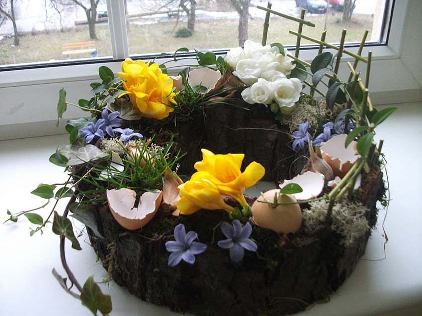 Décoration de Pâques, décoration, Pâques, fleurs, maison Fond d'écran HD