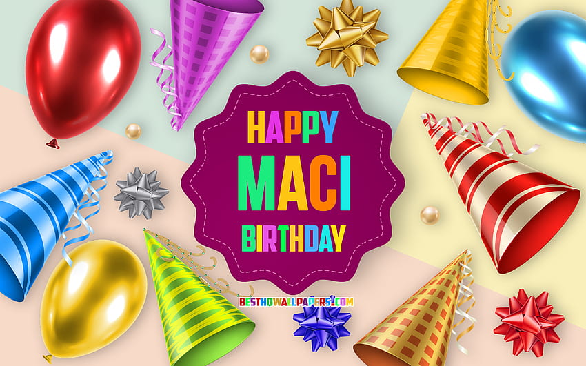 Happy Birtay Maci, , Birtay фон с балон, Maci, творческо изкуство, Happy Maci birtay, копринени лъкове, Maci Birtay, Birtay парти фон HD тапет