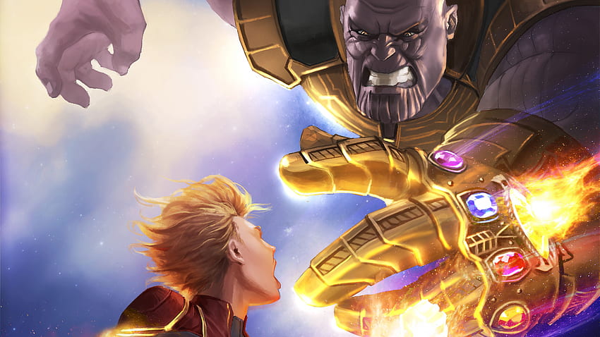 Captain Marvel Vs Thanos Artwork Thanos , Superheroes , , Digital Art. Marvel , Marvel Vs, Captain America, Iron Man Vs Thanos HD wallpaper