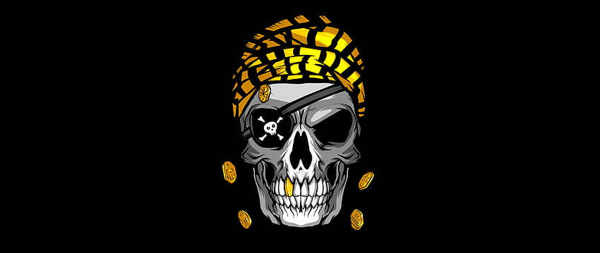 Pirate Skull Gold Resolution , Minimalist , et Background, Black and Gold Skull Fond d'écran HD