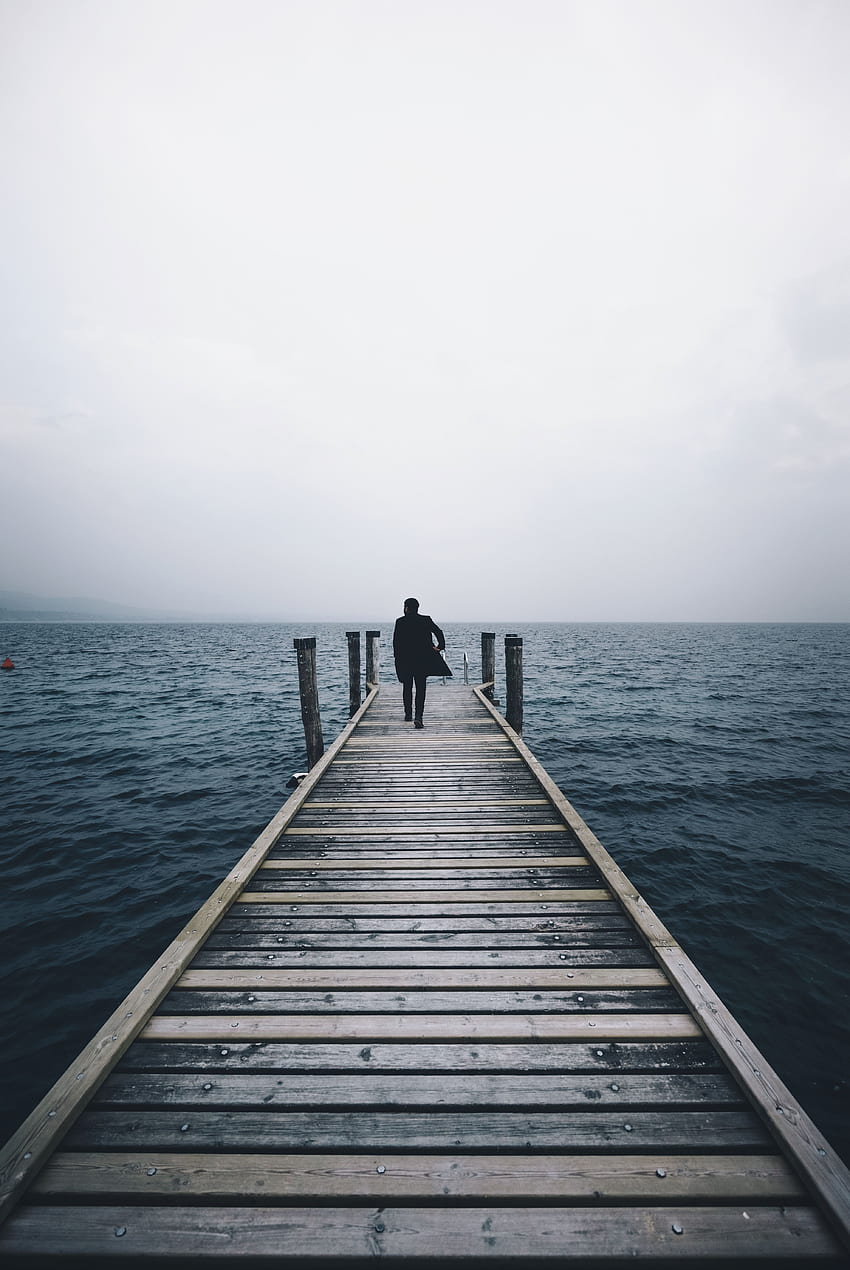 Natur, Meer, Horizont, Seebrücke, Mensch, Person, Einsamkeit HD-Handy-Hintergrundbild