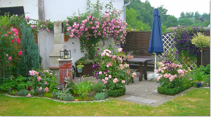 Summer Garden, summer, roses, garden, terrace, home HD wallpaper | Pxfuel
