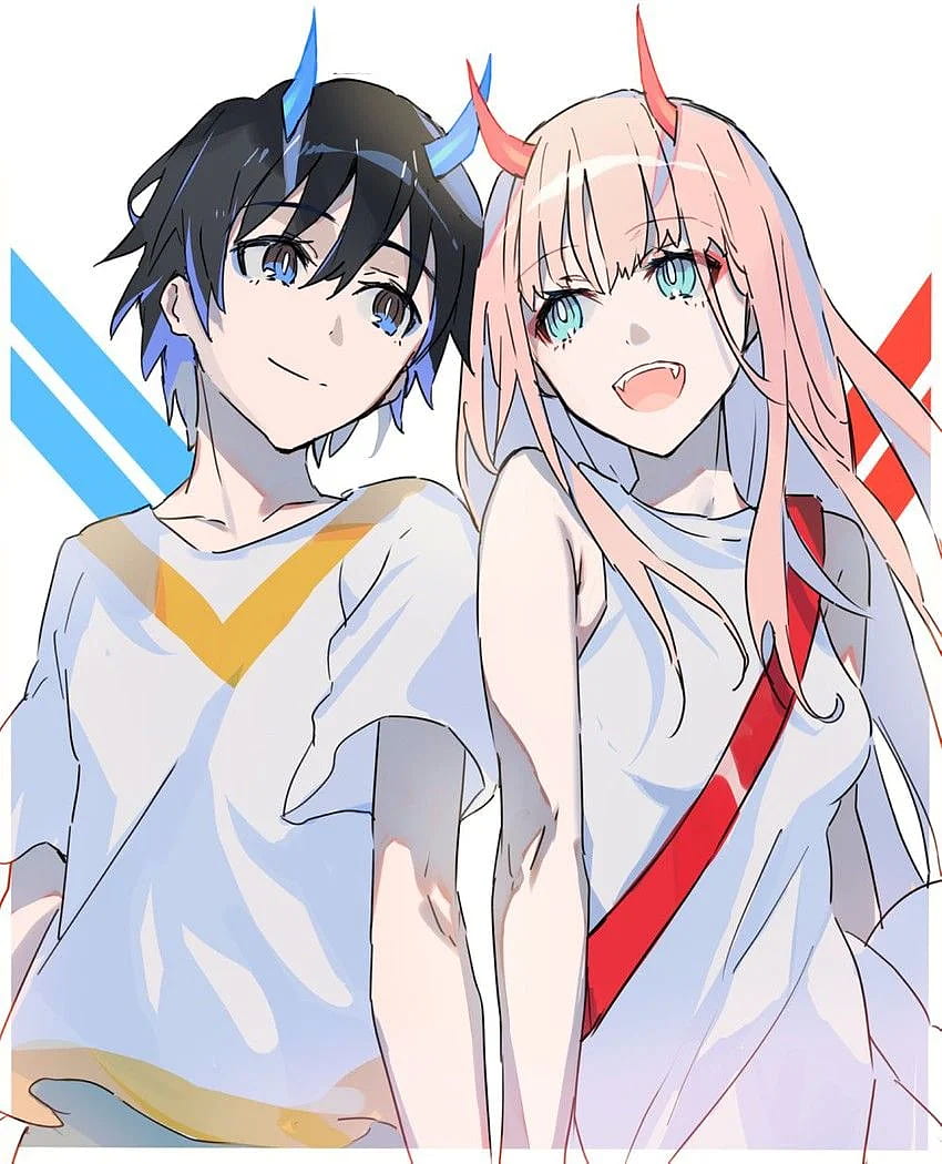 zero two and hiro (darling in the franxx) drawn by cow_(shadow) HD phone wallpaper