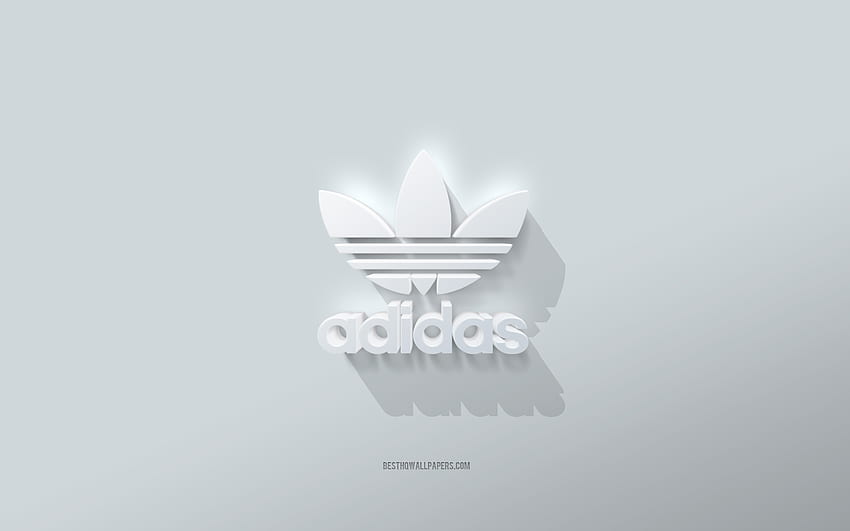 Лого на Adidas, бял фон, 3d лого на Adidas, 3d изкуство, Adidas, 3d емблема на Adidas HD тапет