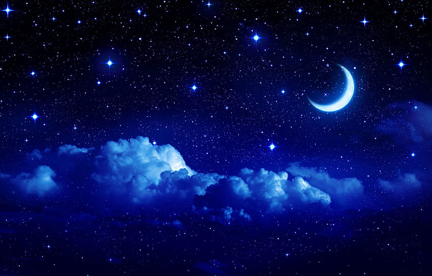 Crescent Moon, Blue Moonlight HD wallpaper