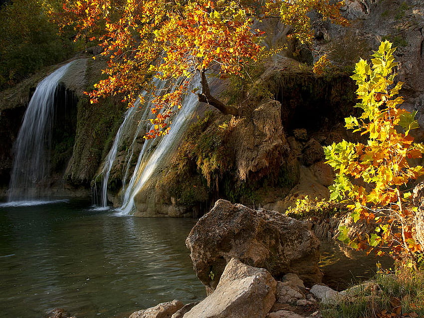Caída de agua, río, otoño, lago, cascada, otoño, naturaleza, agua, corriente de agua, bosque, estanque fondo de pantalla