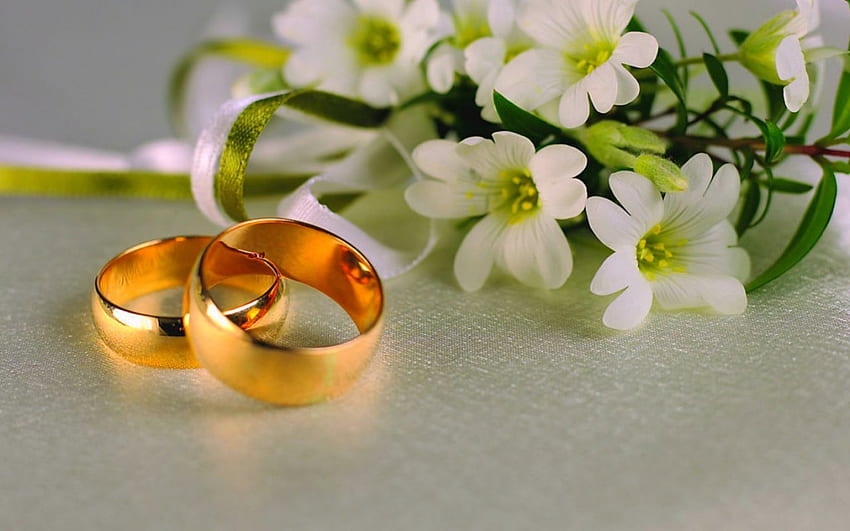 Anel de casamento, flores, casamento, anel, ouro papel de parede HD