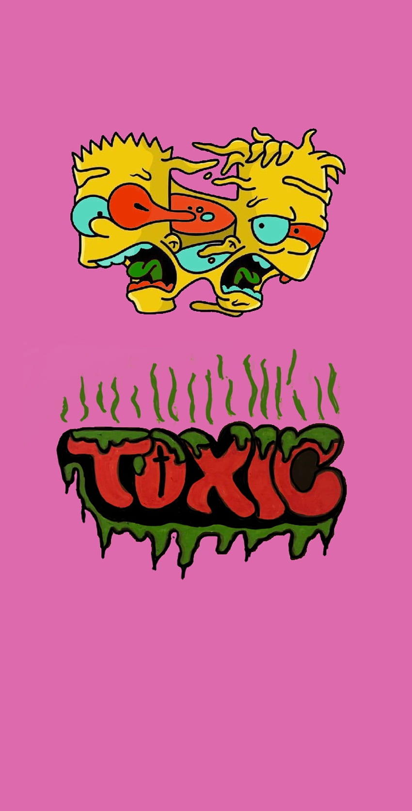 Toxicbart, animad, rojo, grito, simsonp, verde, rosaa, rosado, Simpson, arte, bart HD-Handy-Hintergrundbild