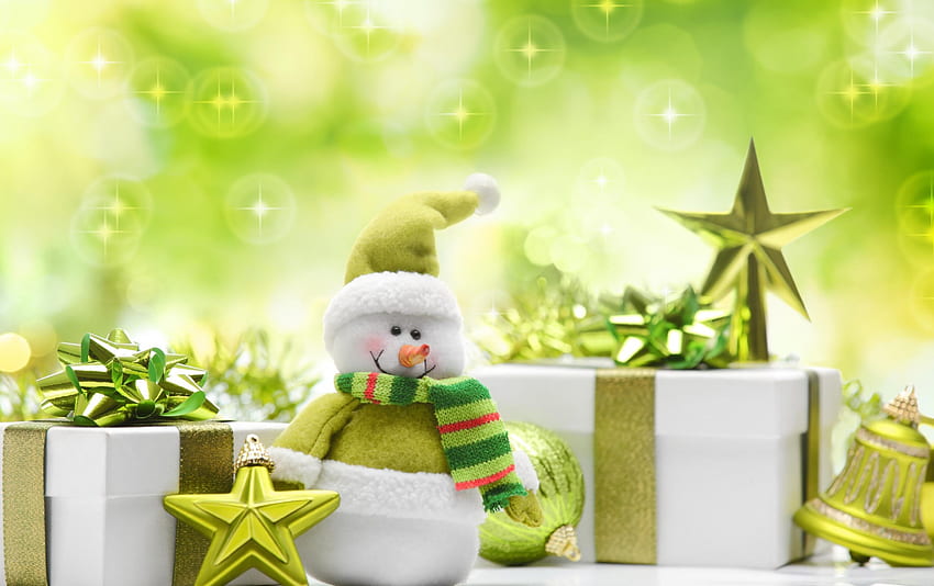 *** かわいい緑の雪だるまのいるクリスマス***, 休日, 幸福, メリー, クリスマス, 願い, 最高, 希望, 幸せ 高画質の壁紙