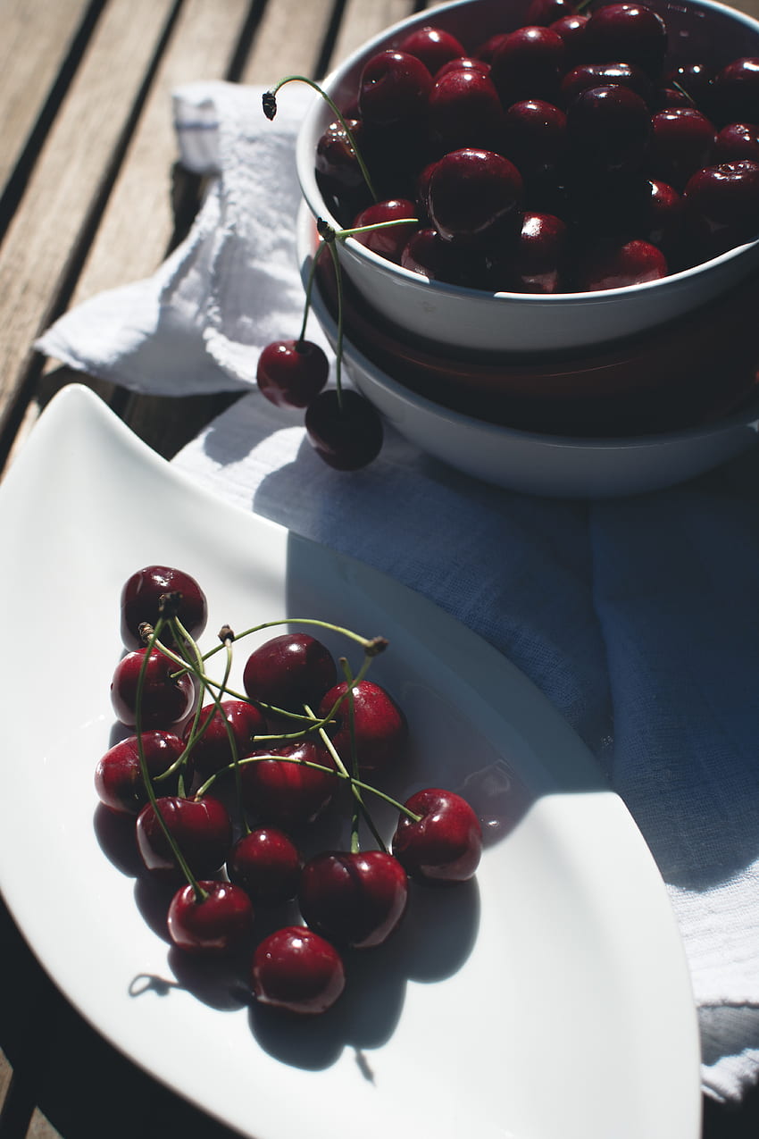 Sweet Cherry, Food, Cherry, Summer, Berries, Plate HD phone wallpaper