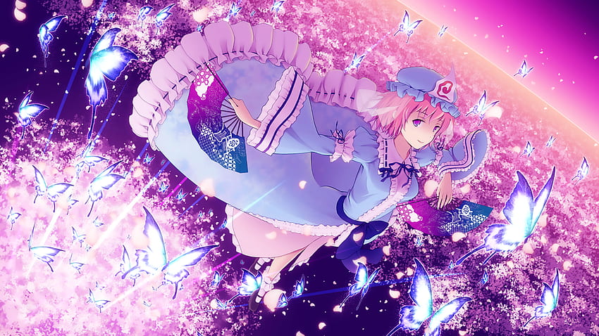 Yuyuko Saigyouji and Background -, Pink Scenery Anime HD wallpaper