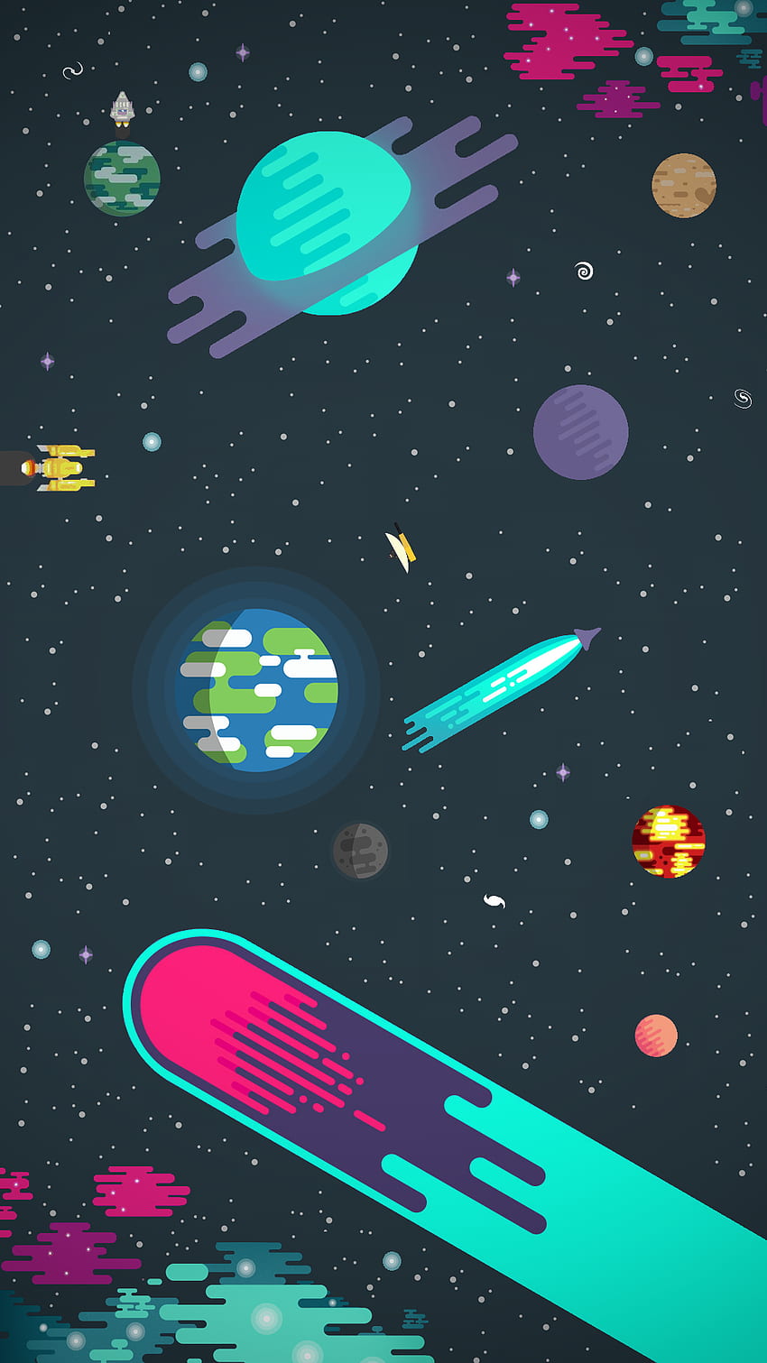 Teléfono estilo Kurzgesagt: i. Espacio iphone, galaxia, arte, estilo fresco fondo de pantalla del teléfono