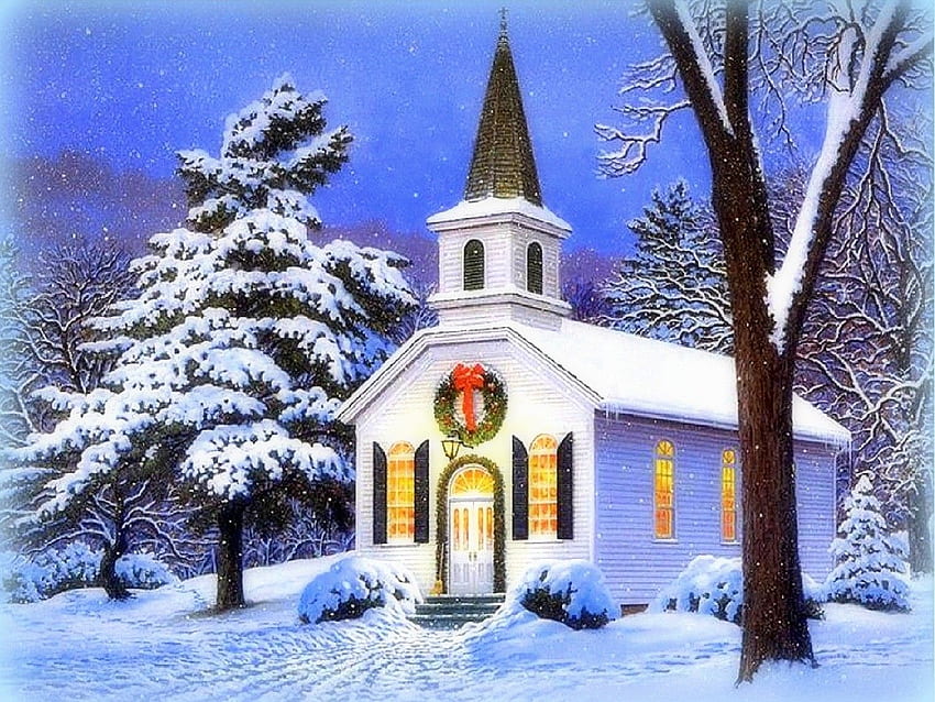 伝統的なタグ : 伝統的なクリスマス絵画グロー, クリスマス教会 高画質の壁紙