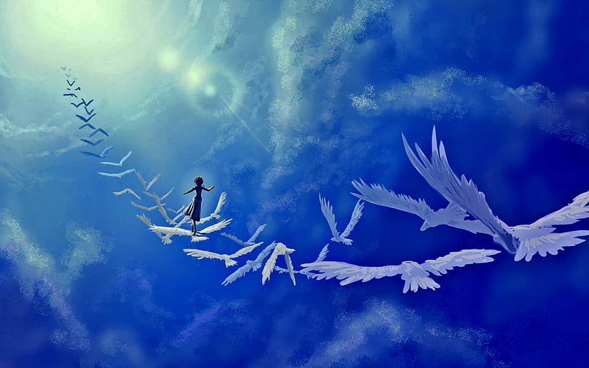 To the Next Life, soul, birds, fantasy, light, heaven, peace, afterlife HD wallpaper