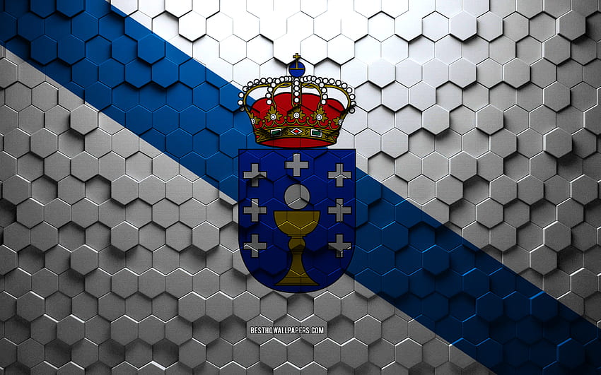 Drapeau de la Galice, art en nid d'abeille, drapeau des hexagones de la Galice, art des hexagones 3d de la Galice, drapeau de la Galice Fond d'écran HD