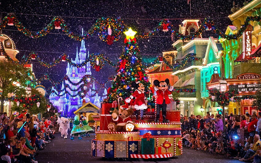 Weihnachtsparade im Disneyland Paris - Mickey und Minnie, Disney Castle Christmas HD-Hintergrundbild