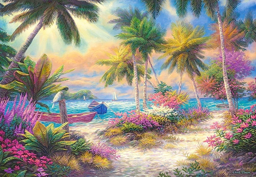 Pulau Telapak Tangan, pulau, pasir, telapak tangan, lukisan, warna, pastel, pantai Wallpaper HD