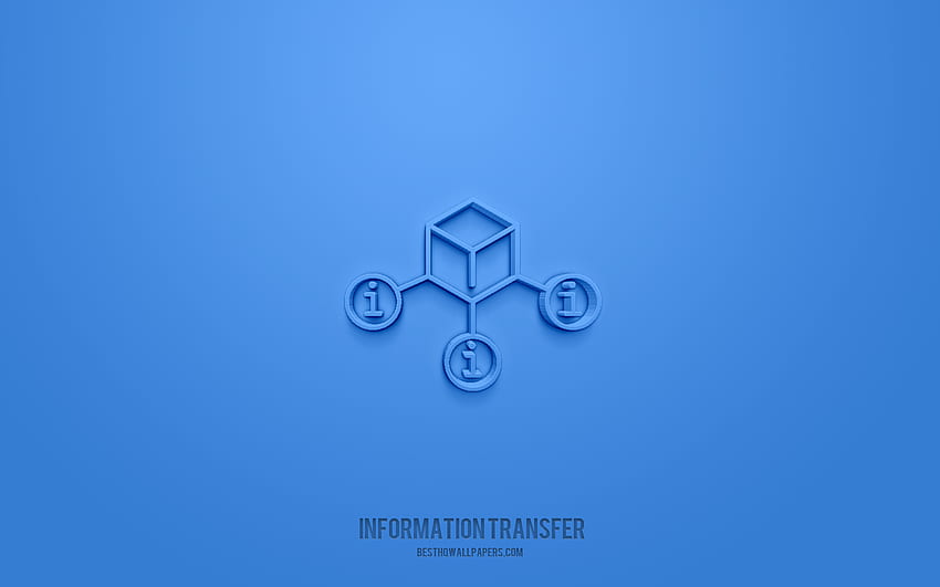 3d икона за трансфер на информация, син фон, 3d символи, трансфер на информация, бизнес икони, 3d икони, знак за трансфер на информация, бизнес 3d икони HD тапет