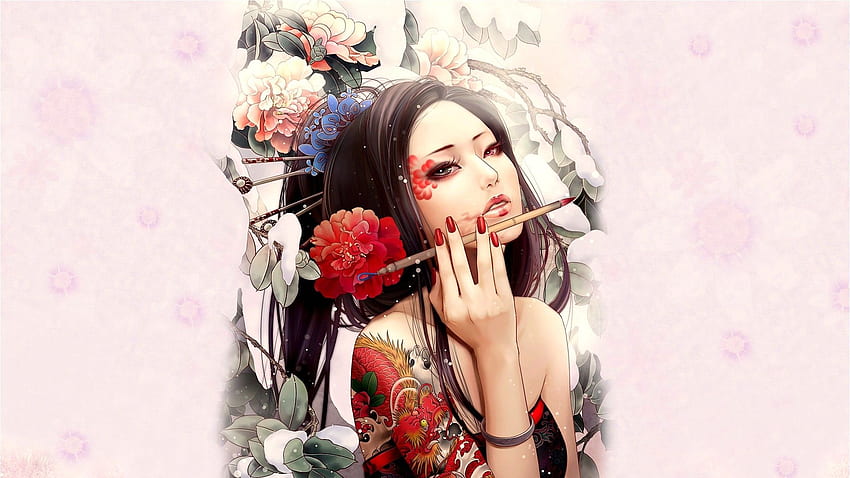 Tattoos, Anime Geisha HD wallpaper