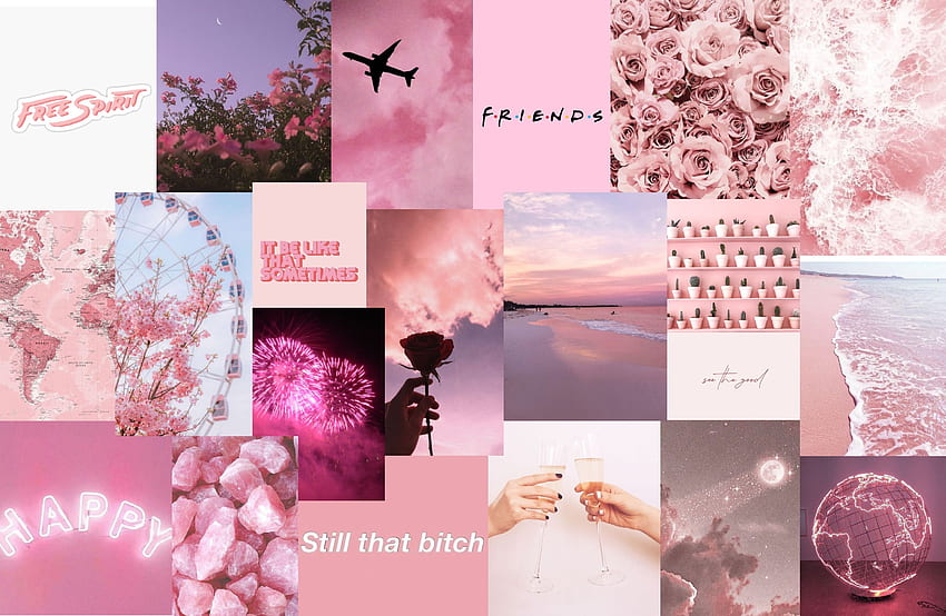 สีชมพู ความงามสีชมพู, ความงาม, แล็ปท็อปน่ารัก, Pink Collage วอลล์เปเปอร์ HD