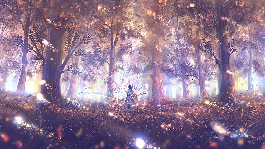 Hutan, gadis anime, luar ruangan Wallpaper HD
