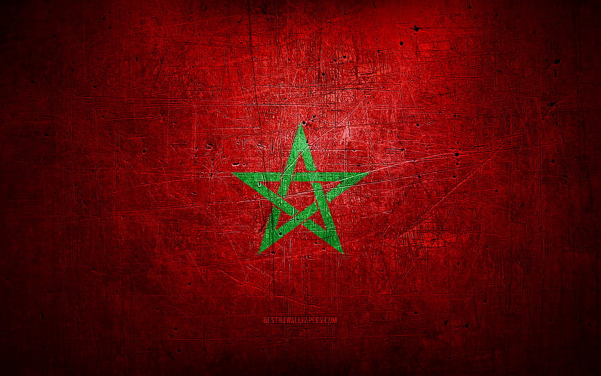 Bandiera del Marocco in metallo, arte grunge, Paesi africani, Giorno del Marocco, simboli nazionali, Bandiera del Marocco, bandiere di metallo, Bandiera del Marocco, Africa, Bandiera marocchina, Marocco Sfondo HD