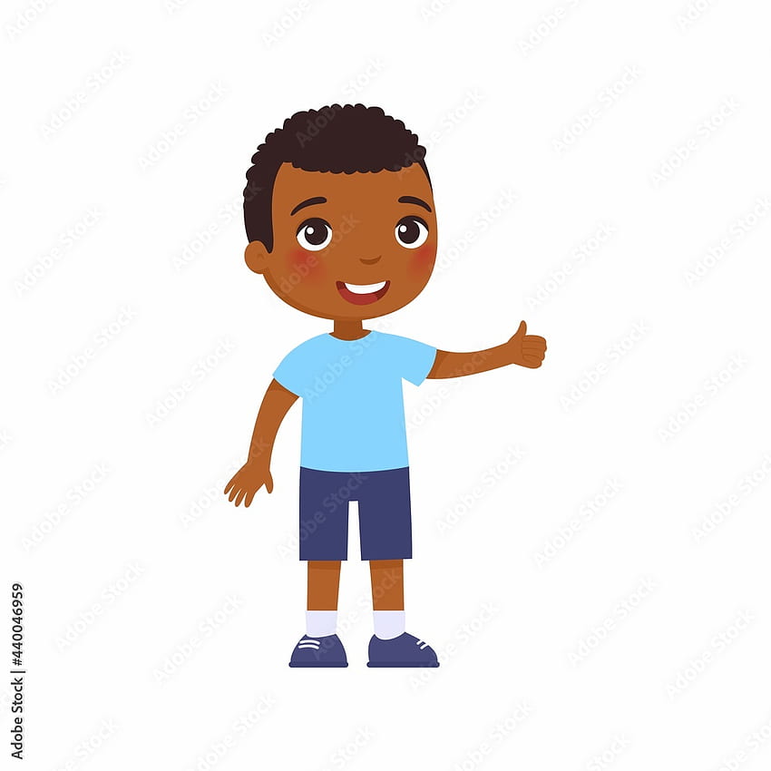 Cute African boy showing thumbs up gesture. Happy little kid, Smiling dark  skin toddler, preteen child cartoon character Stock Vector HD phone  wallpaper | Pxfuel