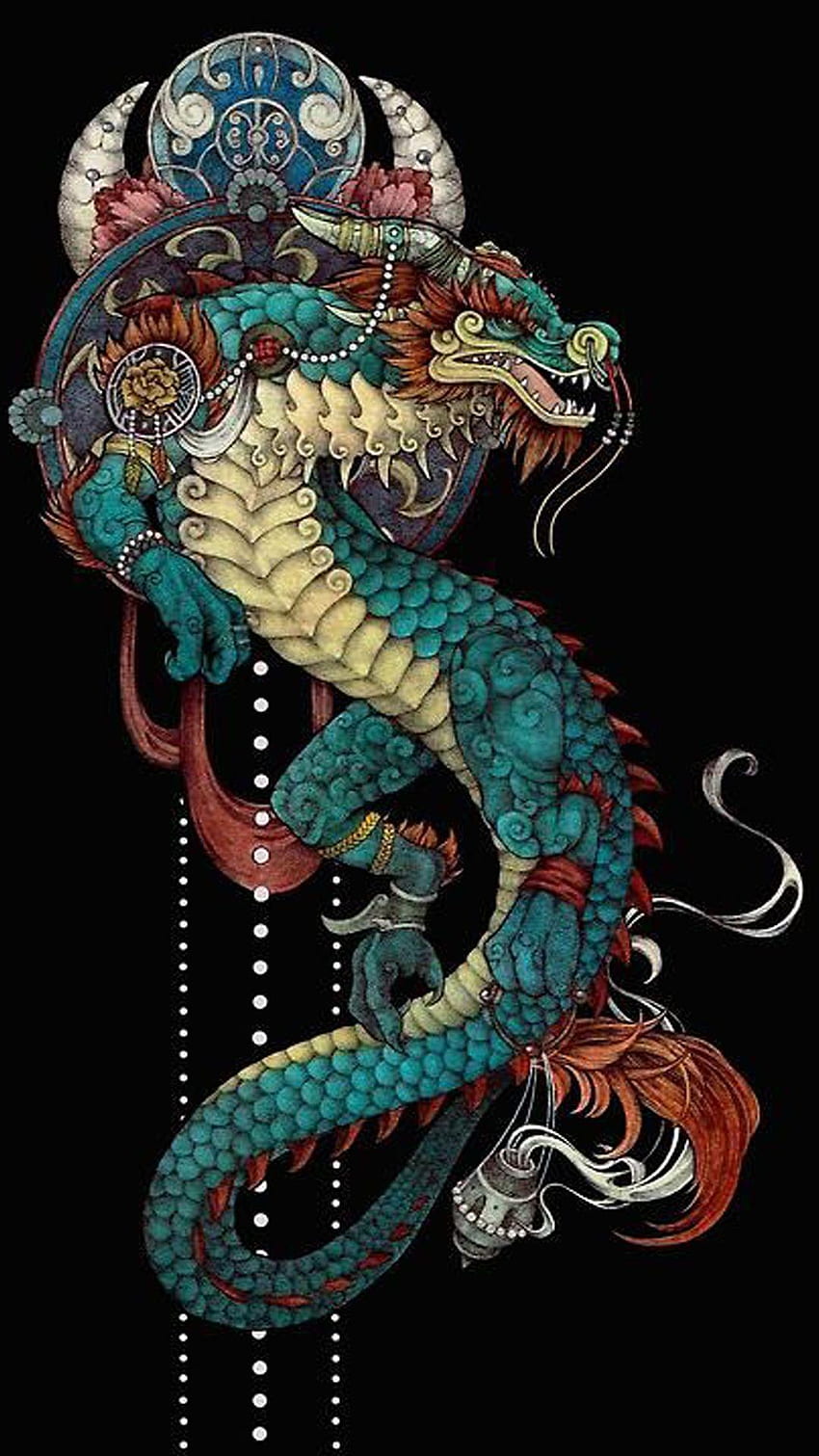 Dragón japonés -, de dragón japonés en murciélago, dragón estético fondo de pantalla del teléfono