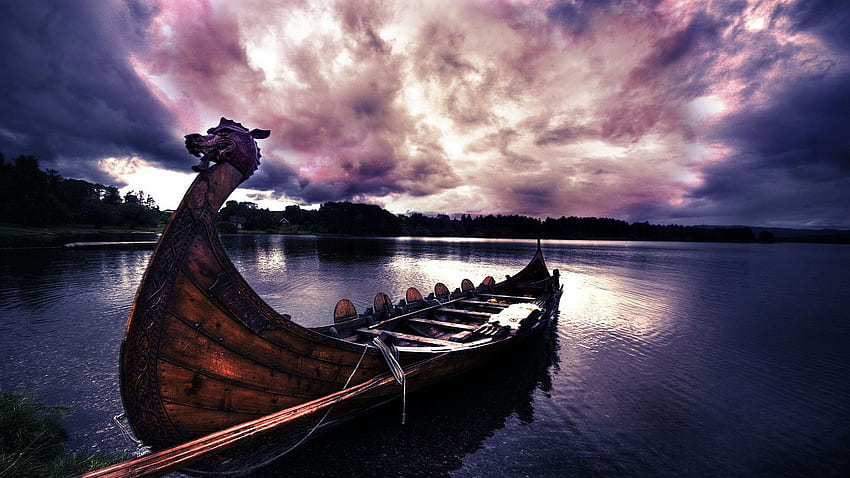 nature, Water, Boat, River, Vikings, Wood, Dragon, Trees, Viking Ship HD wallpaper