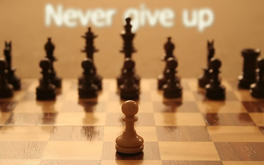 Never Give Up, game, chess, white, blck HD wallpaper